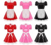 Disfraz de sirvienta para mujer, vestido de látex de corte A, disfraz de fiesta temática de carnaval con delantal S rojo