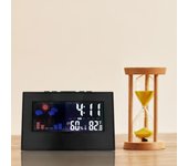 Reloj meteorológico digital con control de voz, temperatura, humedad, pronóstico del tiempo, luz de fondo, reloj electrónico LCD de 12/24 horas con cable USB blanco