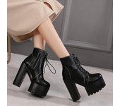 Gdgydh, botas de moto góticas sexis europeas y americanas, botines de mujer con plataforma de tacón alto, zapatos de mujer para fiesta 39 negro