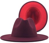 Sombreros Fedora de Jazz de fieltro de lana roja interior rojo vino exterior Unisex con hebilla de cinturón fina para hombres y mujeres gorra Trilby de Panamá de ala ancha 56-60CM 56-58CM