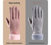 Guantes de terciopelo con pantalla táctil de invierno para mujer: resistentes al viento, con forro de piel, ideales para actividades al aire libre y ciclismo. One Size (Palm 17-21cm)