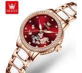 Relojes de marca OLEVS, reloj mecánico con incrustaciones de diamantes de nicho, reloj ligero de lujo para mujer, reloj para mujer