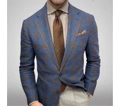 Chaqueta de traje para hombre, con solapa, manga larga, estampado a cuadros, bolsillos y botones, para primavera y otoño. M