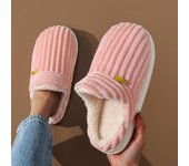 Pantuflas de felpa con rayas concisas para parejas, estilo invierno, antideslizantes, suaves y cálidas, para hombre y mujer, zapatos planos informales de algodón para el hogar 36-37