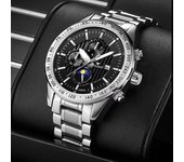 Relojes de lujo de primera marca para hombre, reloj de pulsera de cuarzo de acero inoxidable resistente al agua con calendario, reloj de negocios negro