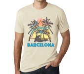 Camiseta Vintage para Hombre Camiseta Gráfica Triángulo de Verano Barcelona Natural XS beige