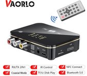 VAORLO NFC 2 en 1 Transmisor receptor Adaptador de audio inalámbrico TF USB Reproducción Entrada estéreo para auriculares TV PC con conector coaxial AUX de 3,5 mm negro