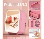 Aoresac Mini refrigerador portátil de 4 litros de capacidad, refrigerador y calentador para el cuidado de la piel con espejo LED regulable US Plug color rosa
