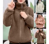 Abrigo Sherpa de Invierno para Mujer, Cuello Alto, Color sólido, cálido, Suelto, Cierre de Cremallera, Bolsillo Doble, Hombro caído, Manga Larga, Abrigo para Mujer 3XL