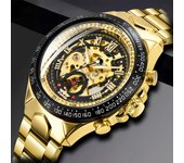 Reloj mecánico deportivo con bisel dorado para hombre, relojes de marca superior, reloj de lujo para hombre, reloj esqueleto automático oro/negro