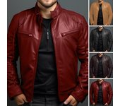 Chaqueta de piel sintética para hombre, cuello alto, manga larga, bolsillos, color liso M negro