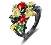 Joyería de oro negro de moda, anillo de circón rojo AAAA para mujer, joyería exquisita para fiesta, anillo de boda nupcial 8 negro