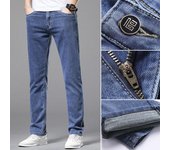 Vaqueros ajustados para hombre, nuevos pantalones vaqueros elásticos de primavera y otoño para hombre, pantalones finos de pierna recta azul, elásticos 28