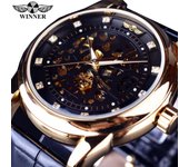 WINNER Reloj mecánico completamente automático para hombre, sencillo, a la moda, con cinturón de diamantes