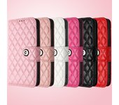 Correa para la muñeca Mujeres Casual 3D Rejilla Titular de la tarjeta de cuero Teléfono Cartera Funda Soporte para iPhone Samsung Xiaomi Moto Lady Girls Rosa Color Flip Cover Bag iPhone 6/7/8