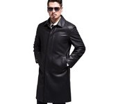 Otoño e Invierno Más Chaqueta de Cuero de Gamuza Chaqueta de Cuero de Solapa de Mediana Edad Chaqueta de Cuero Larga hasta la Rodilla para Hombres Chaqueta Cortavientos de Cuero para Hombres S negro