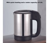 Mini Hervidor Eléctrico 1000W, 0,5 L, Apagado Automático de Acero Inoxidable, para Té y Café, Viajes EU Plug plata