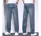 Pantalones vaqueros de verano para hombre, de tela suave de lyocell, finos, sueltos y rectos, con cordón y cintura elástica, informales, coreanos, de talla grande 28 gris
