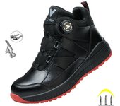 Nuevas zapatillas de trabajo con hebilla giratoria, zapatos de seguridad protectores, a prueba de pinchazos, antigolpes, con punta de acero, botas de trabajo, calzado para hombres 46 negro