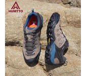HUMTTO-zapatos de senderismo impermeables para hombre, botas de cuero antideslizantes transpirables, Trekking al aire libre, zapatillas de deporte de moda para otoño e invierno 44 gris claro