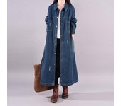 MODA 2024 Nueva camisa vaquera larga suelta de talla grande literaria, falda gabardina versátil y fina de mm de grosor, ropa para mujer Large size L [100-70kg] negro