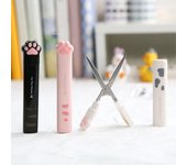 Tijeras de mano multifuncionales de acero inoxidable, minitijeras portátiles Kawaii con forma de pata de gato para arte, papelería escolar, novedad color rosa