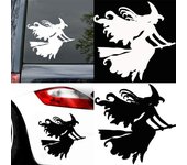 Calcomanías decorativas reflectantes para coche con diseño de bruja en escoba para Halloween negro