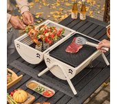 Parrilla portátil de carbón Zibo de doble cara para acampar al aire libre