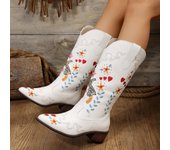 Botas blancas bordadas estilo étnico para mujer con tacón grueso y punta cuadrada, perfectas para otoño e invierno. 38 blanco