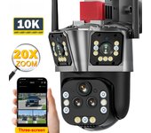 Cámara IP WiFi 10K 20MP Zoom 20X cuatro lentes tres pantallas cámaras PTZ al aire libre 16MP 8K cámara de videovigilancia cámara de seguridad CCTV 16MP 8K Camera