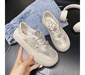 CRLAYDK 2024 - Zapatillas de deporte de malla jacquard con encaje para mujer, plataforma con cordones, bonitas zapatillas de tenis informales para caminar 35