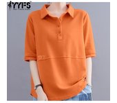 Blusas y camisas de cuello tipo polo de manga corta con estampado de colores sólidos para verano y primavera para mujer de YYFS M