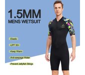Traje de neopreno corto de 1,5mm para hombre, traje de buceo de manga corta de Lycra con cremallera frontal a prueba de rayos UV para buceo subacuático, natación y surf M negro