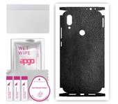 apgo Protective Skin Sticker for the back+sides compatible with Xiaomi Redmi 7, Full Wrap Film, Foil, Vinyl - Pattern Black Leather