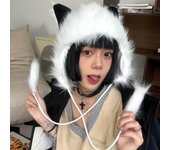 Lindo gorro de zorro de dibujos animados Lolita Moe JK con orejas de gatito adorables, gorro de lujo para mujer 55-60cm negro