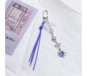 Lindo llavero con borla morada y cuentas de lazo para teléfono móvil, colgante para mochila, adorno colgante para bolso, regalo para niña