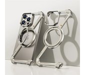 Funda de teléfono magnética con soporte en forma de Z de metal de lujo para iPhone 16, 15, 14, 13 Pro Max, cubierta de refrigeración sin marco giratorio de aleación de aluminio Magsafe For iPhone 15 Pro Max negro