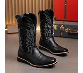 Botas altas con bordado de moda para hombre, botas de vaquero negras de tendencia de invierno para hombre, botas de cuero sin cordones de alta calidad para hombre, botas para hombre 38
