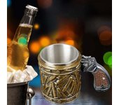 Taza de cerveza de acero inoxidable de 450 ml con mango de revólver Balas vintage Resistente al calor Té de grado alimenticio Leche Café Taza de agua Novio Padre Regalo de cumpleaños