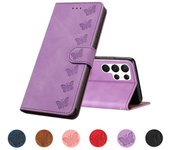Funda de teléfono con tapa tipo billetera para Samsung Galaxy S23 S22 Ultra S21 Plus S20 Fe S10 S10e S9 S8 S7 S6 S5 S4, Funda de cuero con mariposa Samsung S23 Plus negro