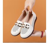 Zapatos de suela blanda de piel de vaca, nuevos zapatos de verano, zapatos huecos, sandalias antideslizantes cómodas de gran tamaño para mujer 35