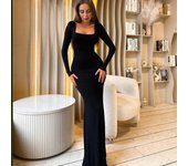 Vestidos de mujer de otoño e invierno con cuello cuadrado, manga larga y lazo ajustado S negro
