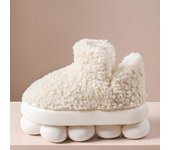 Botas de espuma viscoelástica suave para invierno unisex, cálidos botines de casa difusos para mujeres y hombres, zapatos para el hogar, zapatillas altas con forro polar para interiores 36-37(for 35-36) blanco