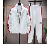 Conjunto de 2 piezas de ropa deportiva para hombre, conjunto de chándal con cordón y chaqueta con cremallera y manga larga con cuello levantado de color patchwork M gris claro