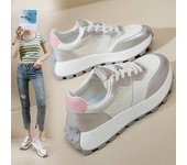 Zapatillas de deporte de plataforma casual para mujer de cuero de PU antideslizante con cordones zapatos para caminar gruesos para correr zapatos deportivos transpirables para correr zapatillas de tenis 35 gris