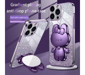 Estuche con espejo de conejo con purpurina chapada para iPhone 16, 15, 14 Plus, 13, 12, 11 Pro Max, Samsung S24, S23, S22, S21, S20 Ultra Plus FE A16, A15, A35, A55, A14, A54 iPhone 6/6S negro