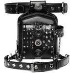 Johnature Moda Remache Cadena Hombres Riñoneras Unisex Equipo de equitación al aire libre Moto y Biker Riñonera negra negro