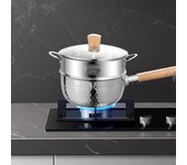 Batería de cocina con vaporera, olla de acero inoxidable con mango largo, equipo de camping 16cm