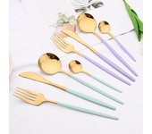 Juego de vajilla colorida de 24 Uds., cubiertos dorados de acero inoxidable, cuchillo, tenedor, cuchara, cubiertos, juego de cubiertos, vajilla de cocina occidental