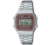 Reloj Casio Vintage Digital de acero inoxidable con pulsera de cuarzo A168WA-5A para hombre marrón